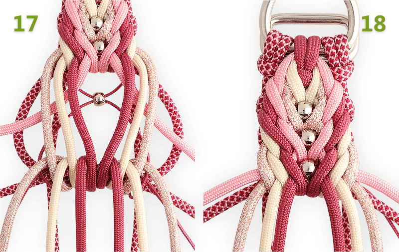 Aux étapes 17 et 18, vous pouvez voir à nouveau comment faire le noeud en paracorde Valentine.